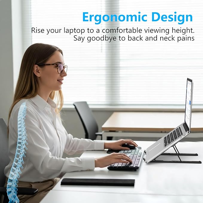 Gogoonike Adjustable Laptop Stand, Portable Laptop Riser for Desk, ABS+Silicone Foldable Ventilated Cooling Notebook Holder Stand for 10-15.6” Laptops, Tablets