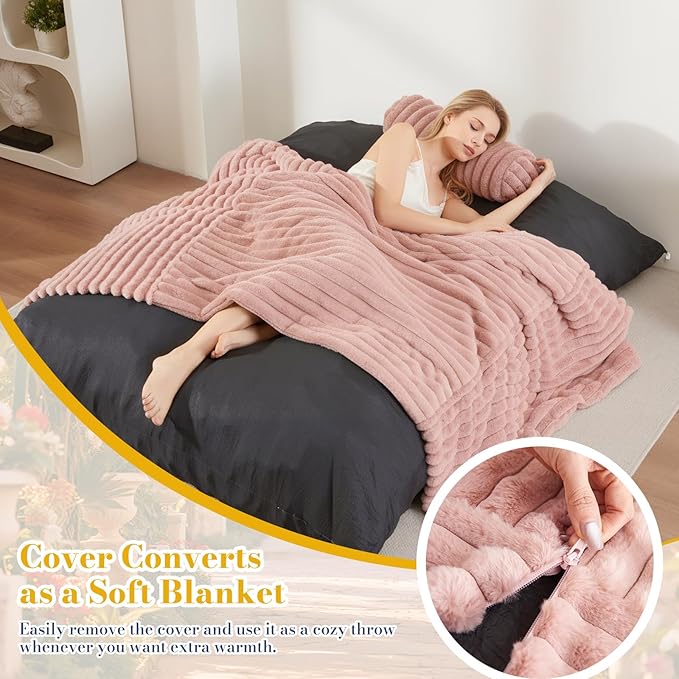 5 in 1 Bean Bag Chair with A Roll Pillow,Giant Bean Bag Chairs for Adults,Ultra Soft & Machine Washable Cover,Convertible Sofa Bed Floor Couch Lounger for Living Room,Bedroom