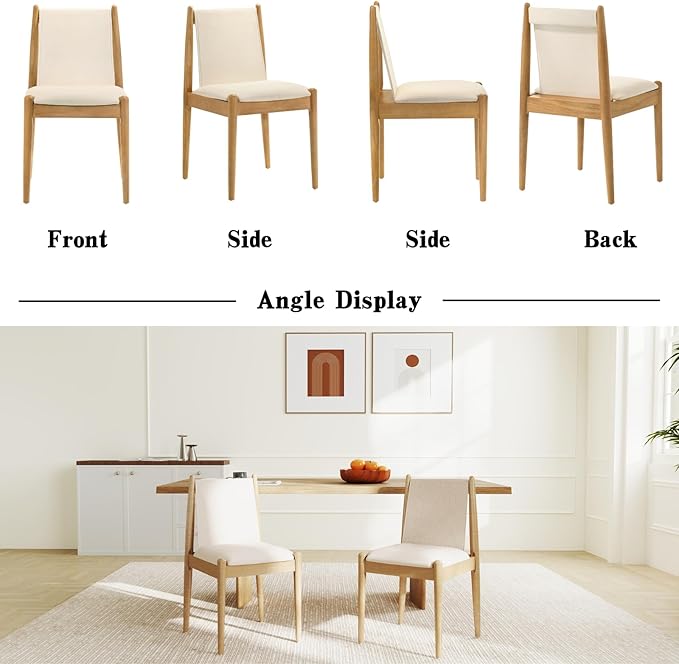 DUOMAY Upholstered Linen Beige Dining Chairs Set of 2, Wooden Armless Kitchen Chairs with Natural Legs and Sturdy Frame for Dining Room, Restaurant, Living Room