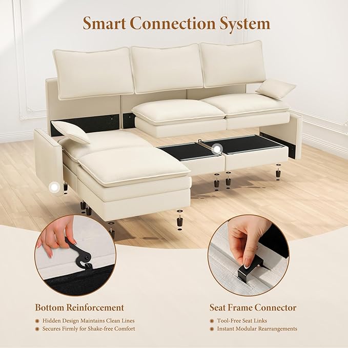 Vesgantti 74" Loveseat Cloud Couch with Ottoman, Comfy Sofa Deep Seat Chenille Modern 2 Seater with Armrest Pillow, Easy Assembly Small Loveseat Sets Couches for Living Room, Apartment, Beige