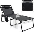 GYMAX Lounge Chair for Outside, 440lbs 27” Oversize Folding Beach Tanning Sunbath Chair with Adjustable Backrest & Removable Pillow, Lightweight Portable Patio Lounger for Lawn Poolside (1, Black)