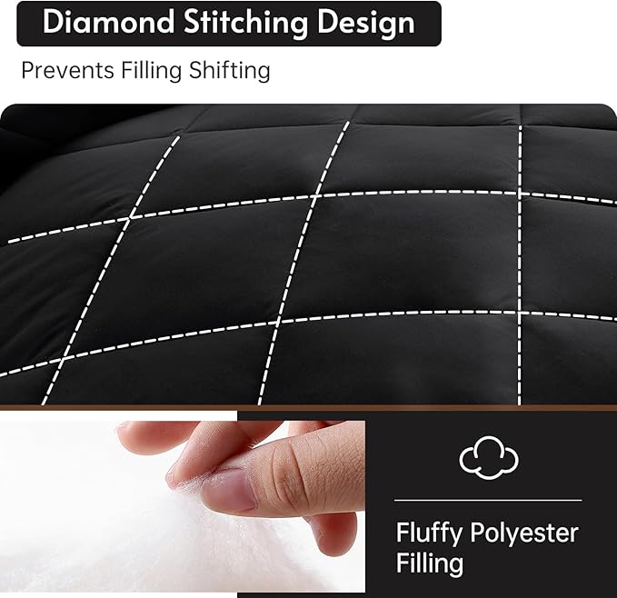 MUXHOMO 7 Pieces Full Comforter Set, Reversible Bed in a Bag Full Size, All Season Bedding Set with Comforter, Flat Sheet, Fitted Sheet, Pillowcases & Shams, Black & White