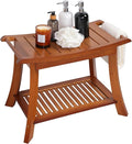 VVW Bamboo Shower Bench & Stool with Storage Shelf, Bath Benches for Inside Shower, Bathroom Stools 2-Tier Spa Seat for Adults Elderly (Walnut)