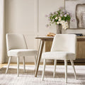 HULALA HOME Modern Dining Chairs Set of 2，White Fully Chenille Upholstered Dining Room Chairs Set with Foot Peg, Wood Frame, Armless Kitchen Accent Chairs for Living Room Bedroom Reception - Ivory