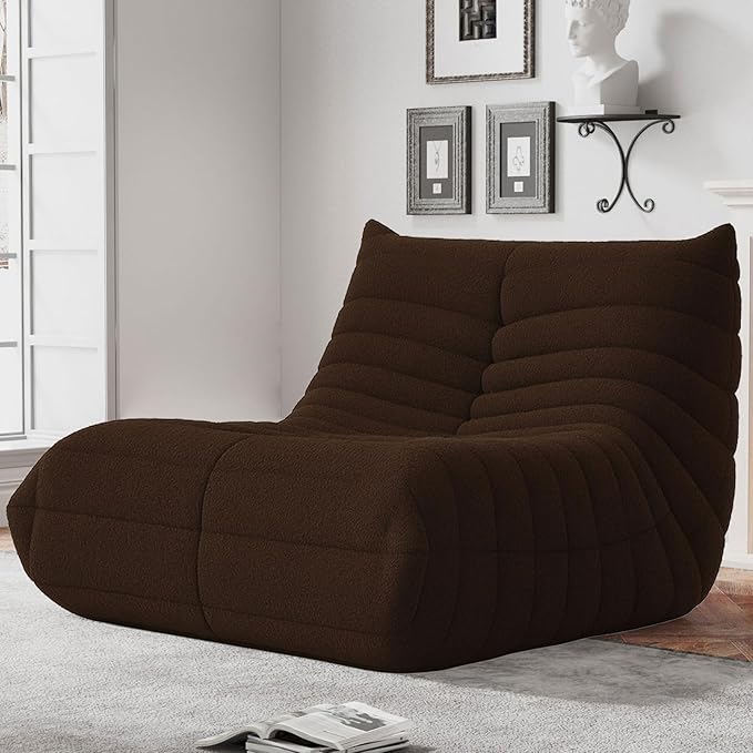 Bean Bag Chairs for Adults, BeanBag Reading Chair Memory Foam Couch, Floor Chair Soft Teddy Material, Comfy Reading Nook Chairs for Bedroom Living Room Office (Brown)