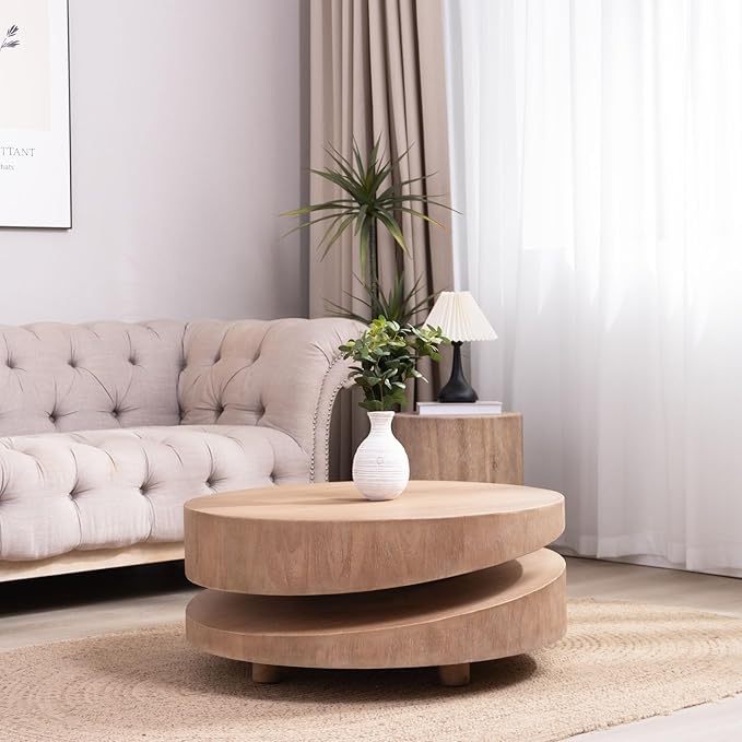 31.3" Modern Round Wood Coffee Table,Natural Finish Accent Table for Living Room
