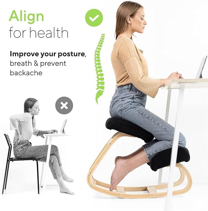 Luxton Memory Foam Ergonomic Kneeling Chair - Posture Support Comfortable Padded Office Desk Chair - Angled Rocking Stool & Balancing Seat - Natural Relief for Neck or Back Pain