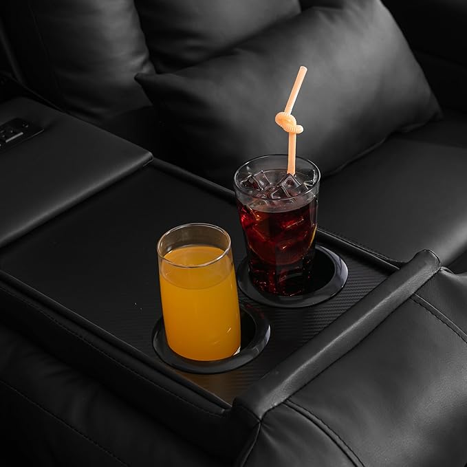 URRED Loveseat Recliner Sofa with Massage and Heat, Power Reclining Loveseat Sofa RV Couch with Console, Home Theater Seating with LED Lights, Bluetooth Speakers, USB, Outlets, Faux Leather, Black | Wall Hugger, Double Recliner, Zero Gravity, Full Body...