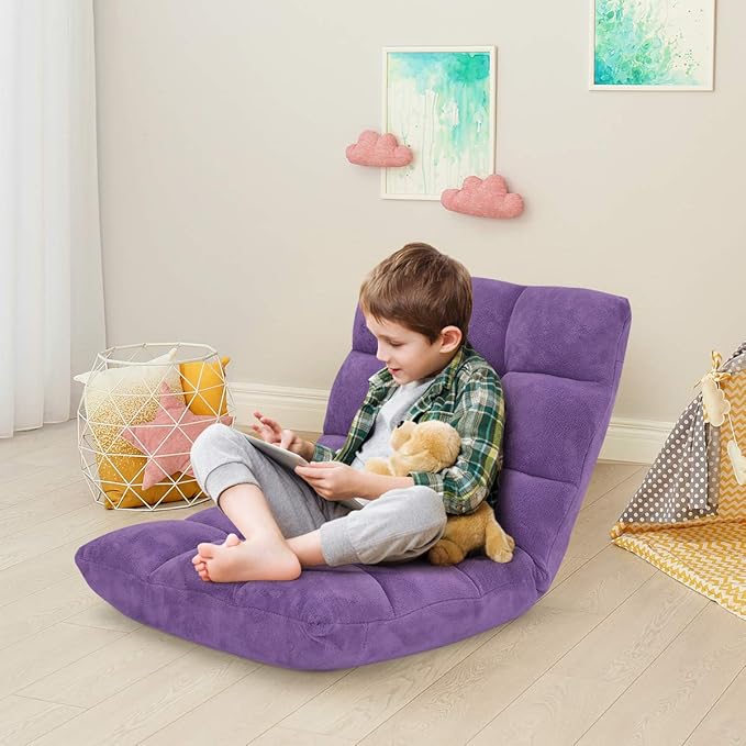 KOMFOTT 14-Position Adjustable Padded Gaming Sofa Chair with Back Support - Folding Lazy Lounge Meditation, Reading, Living Room and Video Gaming Chair in Purple