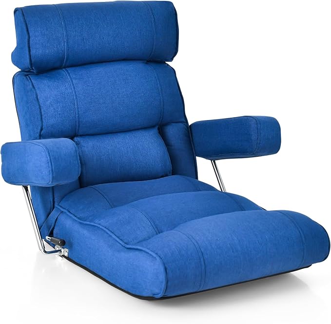 Giantex Adjustable Folding Sofa Chair - Lazy Floor Chair with Infinitely Adjustable Backrest, Extendable Armrest & Seat, Couch Recliner for Meditation, Reading, Gaming Floor Chairs for Adults (Blue)