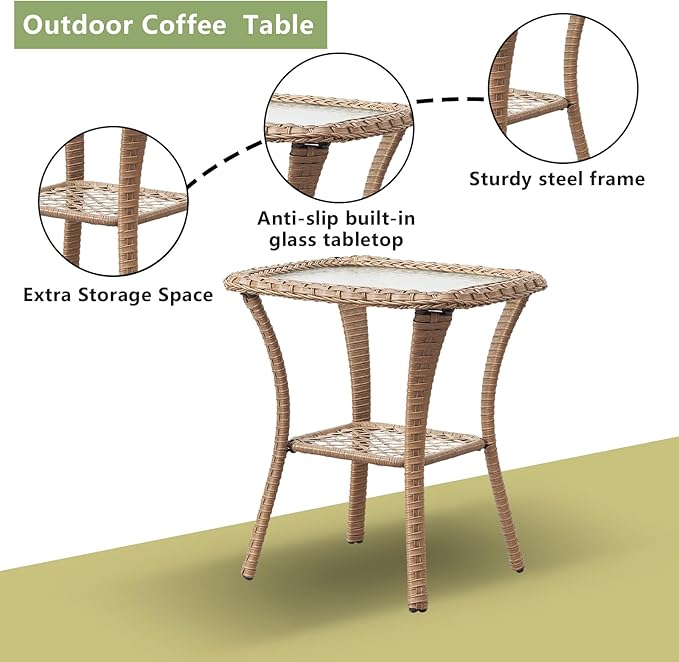 Rilyson Patio Bistro Set Outdoor Chairs - 3 Piece Wicker Rattan Patio Furniture Set with 2 Armrest Chair and 1 Side Table for Proch Deck Garden Backyard Balcony(Yellow/Beige)