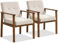 GOFLAME Accent Chair Set of 2, Mid-Century Modern Armchair with Solid Wood Legs, Soft Cushioned Seat, Upholstered Linen Fabric Leisure Chair for Living Room, Bedroom, Guest Room, Office, Beige