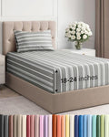 Extra Deep Pocket Twin Sheets - 3 Piece Breathable & Cooling Bed Sheets - Hotel Luxury Bed Sheet Set - Soft, Wrinkle Free & Comfy - Easily Fits Extra Deep Mattresses - Deep Pocket Grey Striped Sheets