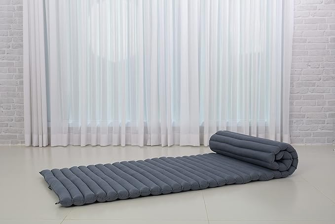 Leewadee - Foldable Floor Mattress - Japanese Roll Up Futon -Trifold Tatami Mat- Guest Floor Bed - Camping Mattress - Thai Massage Mat, Kapok Filled, 75 x 28 inches, Anthracite