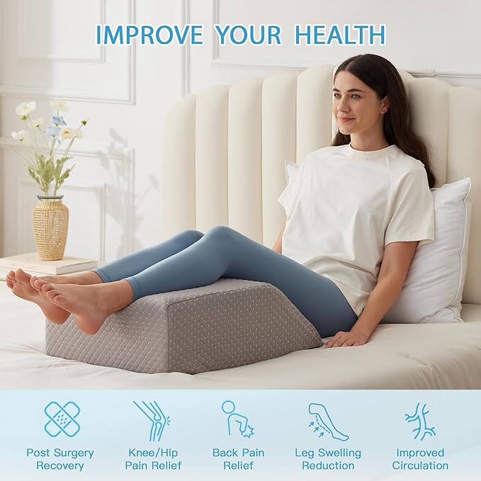 MEGCXIT Leg Pillow Elevation Blood Circulation, Leg Wedge for Elevation for Swelling, Leg Elevating Pillow for After Surgery, Memory Foam Foot Knee Pillow for Back Sleeping 24×22×8 Inch Grey