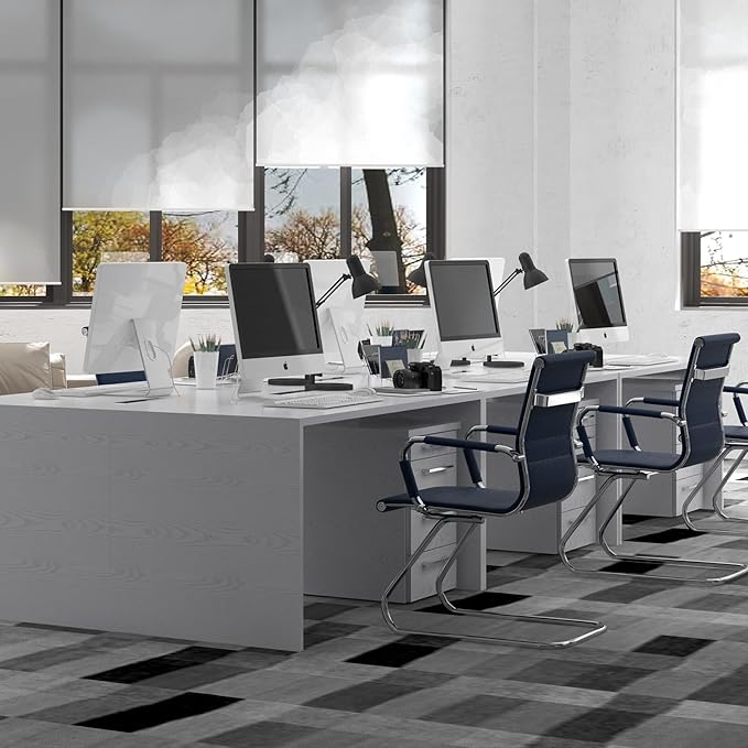 DM Furniture Office Desk Chair No Wheels Set of 6 PU Leather Computer Chairs Mid Back Guest Chairs for School Reception Conference Waiting Room, Navy Blue