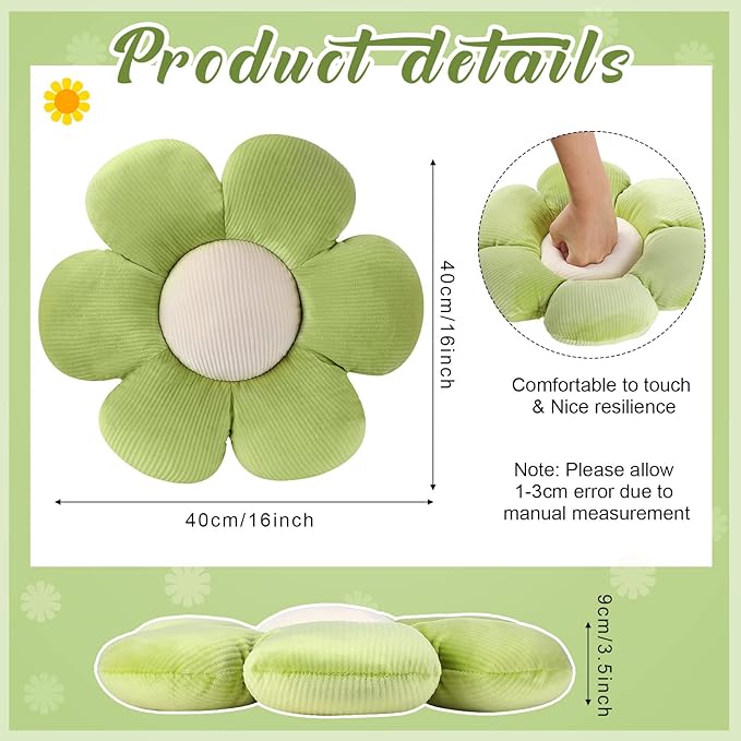 Coume 6 Pcs Flower Floor Pillows, Daisy Throw Pillows 16 Inch Flower Seating Cushions for Back to School Reading Classroom Sofa Couch Bed Decor(Yellow, Pink, Green with White Core)