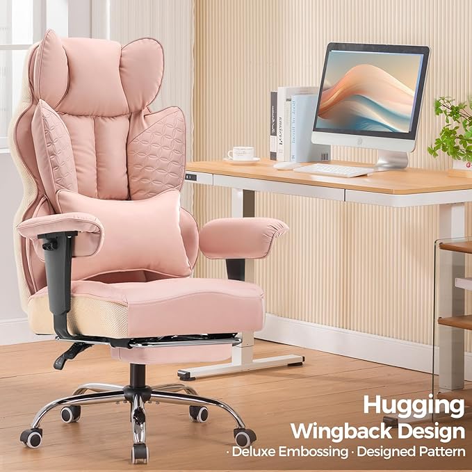 COMHOMA Desk Office Chair 400LBS Big and Tall Office Chairs Ergonomic Gaming Chairs with Wide Seat Leather High Back Chair with Foot Rest Adjustable Armrests Pocket Spring Lumbar Support