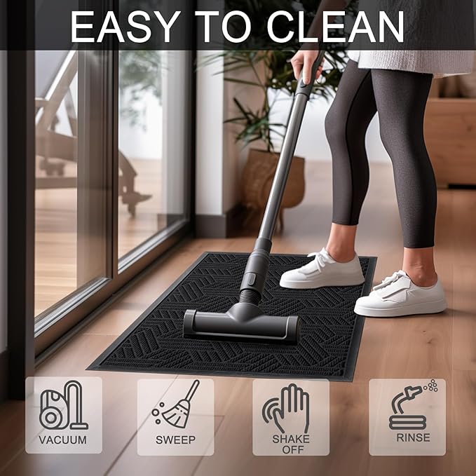 XADP Front Door Mat 36"x24" Indoors Outdoors Welcome Mats, Waterproof Non-Slip Rubber Backing Heavy Duty Doormat Outside Entrance, Low Profile Entryway Rugs Floor Mat for Patio, Pattern B Black