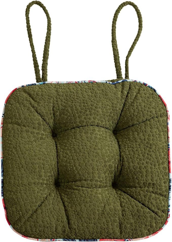 Soft Comfort Chair Pads with 3D Dots Pattern Jacquard Warm Square Chair Cushion with Ties Thicken Non-Slip Floor Pillow Fluffy Seat Cushion for Office Dining Kitchen (Green,15"x15")