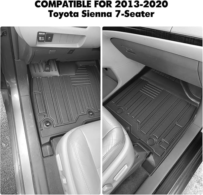 Compatible for 2011-2020 Toyota Sienna Trunk Mat 7 or 8 Seater All Weather TPE Cargo Mat for Toyota Sienna 2013-2020 Accessories (3rd Row Seat Non-Power Folding)
