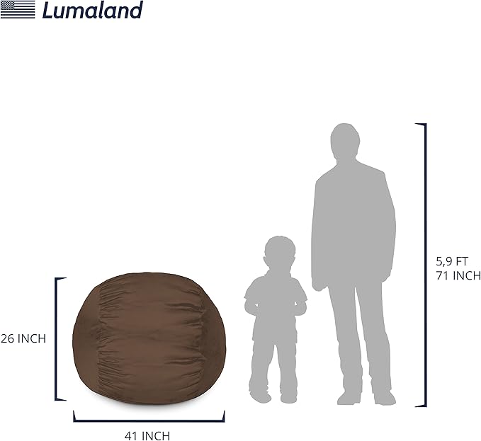 Lumaland Luxurious 3ft Medium Bean Bag Chair with Microsuede Cover - Ultra Soft, Foam Filling, Washable Bean Bag Sofa for Adults, Teenagers, Kids, Pets - Sack Chair for Living Room, Bedroom - Brown