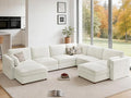CUGOAO 159'' Modular Sectional Sofa, 8-Seater Oversized U-Shaped Sectional Couch with Ottoman, Deep Seat Chenille Cloud Couch, Mordern Upholstered Couches for Living Room, Apartment, Office, Beige