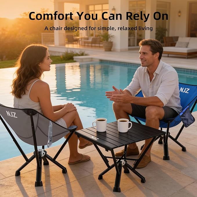 NJZ Folding Outdoor Chair — Easy Outdoor Comfort, Simple One-Piece Design, Stable Aluminum Frame, Relaxed Seating for Backyard, Camping & Everyday Use