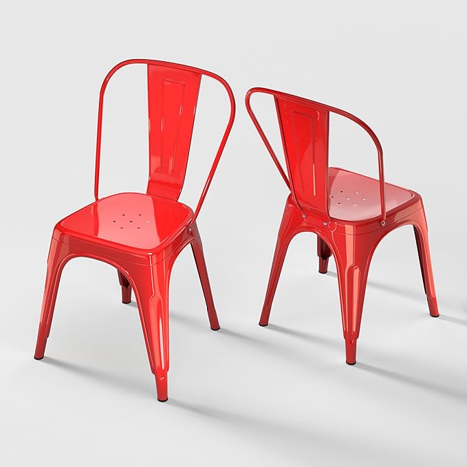 Metal Dining Chairs Set of 2,Stackable Tolix Chair Indoor/Outdoor for Kitchen,Cafe,Restaurant,Bistro & Patio Multiple Colors(Red)