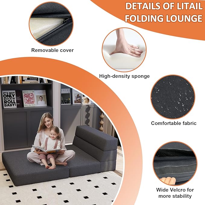 Convertible Folding Sofa Bed,Sleeper Chair,Portable Fold-Out Chair Bed with Backrest & Memory Foam,Modern Floor Futon Sofa Couch Mattress for Living Room/Guest/Apartment