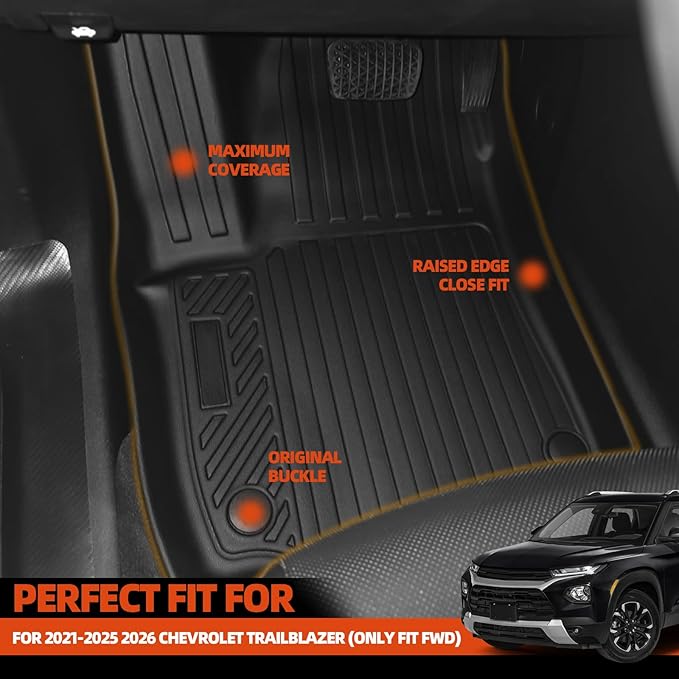 Floor Mats for 2021-2025 2026 Chevrolet Trailblazer (Only Fit FWD) Floor Mats & Trunk Mat & Backrest Mats for Chevrolet Trailblazer All Season Accessories(Only Fit Cargo in Upper Deck Position)