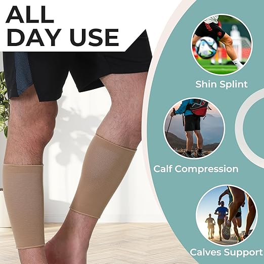 NeoTech Care Calf Compression Sleeve for Calves Support or Shin Splint (Beige Color, Size S, 1 Pair)