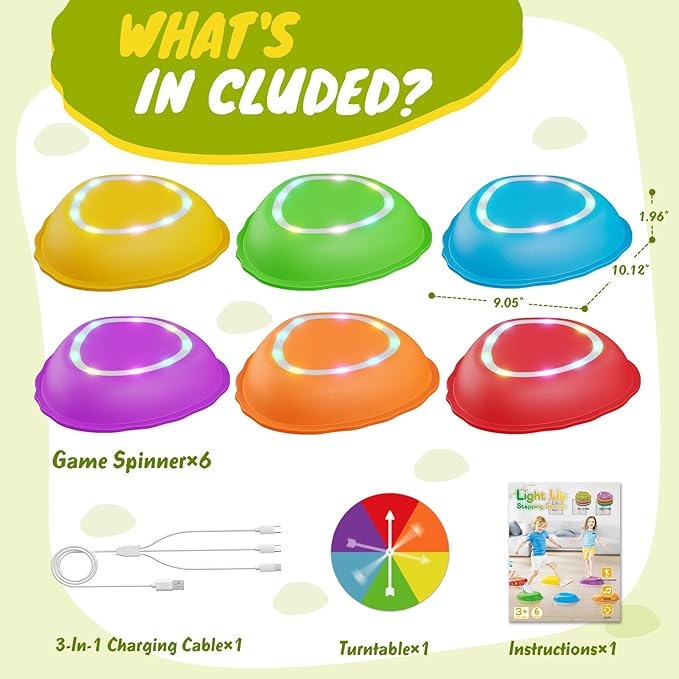 Scvcid Rechargeable Stepping Stones for Kids, 6pcs Music and Light Up Anti-Slip Balance Sensory Toys for Toddler, Kids Indoor and Outdoor Play Equipment, Birthday Gifts Toys for 3 4 5+ Year Old Kids