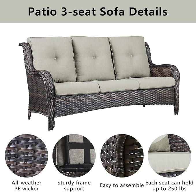 Belord Wicker Patio Furniture Sets - 13 Piece Outdoor Rattan Furniture Conversation Sets with 4 Swivel Rocker Chairs, 2 Rattan Sofas, Wicker Ottomans and Coffee Table, Brown/Beige