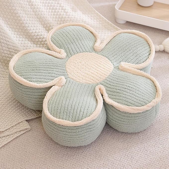 Sexysamba Flower Shaped Floor Seat Pillows Cushions 19.7" x 5.9", Cute Aesthetic Daisy Flower Decorative Throw Pillows Preppy Floor Seating Cushion for Girls Bedroom Room Sofa Chair Decor,Green