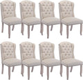 DUOMAY Modern Tufted Dining Chairs Set of 8, Linen Upholstered Dining Room Chairs Armless Guest Side Chair for Kitchen Dining Room, Wingback Accent Chairs with Solid Wood, Beige