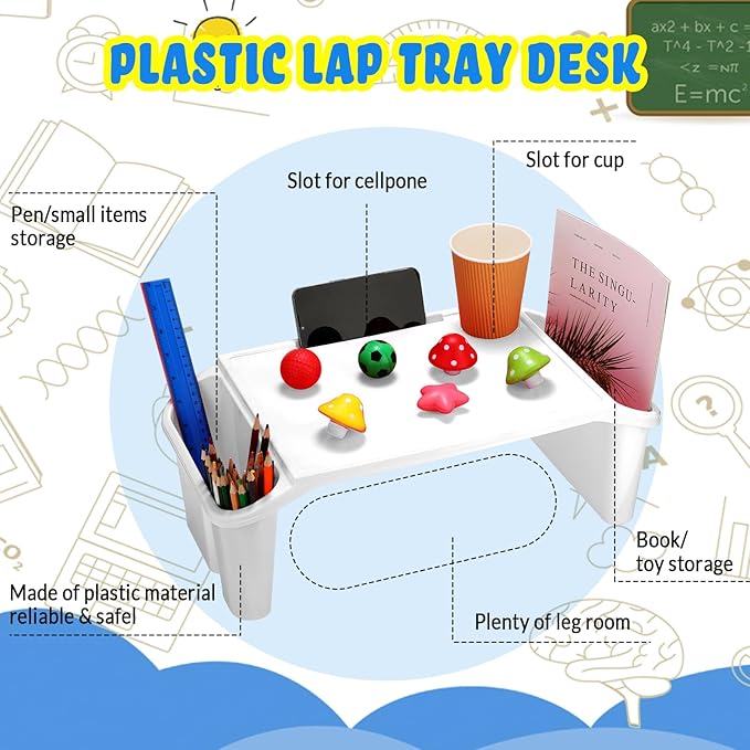 Kisston 12 Pcs Kids Lap Desk Bulk Tray Lap Table Bed Table Plastic Desk with Extra Storage Space Activities Children Portable for Kids Students Work Study School Classroom(White)