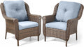 ACTREST Patio Wicker Chairs Outdoor Furniture Chair - Set of 2 Outside All Weather Lawn Dining Brown Rattan Armchair with High Back&Deep Seating for Deck Porch Balcony Backyard Garden - Baby Blue