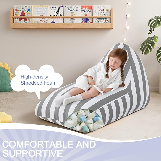 COMAX Bean Bag Chairs for Kids, Kid Beanbag Chair Stuffed with Filler, Toddler Lounge Chair Cotton, Lazy Floor Lounger for Girls and Boys, Premium Cotton Canvas
