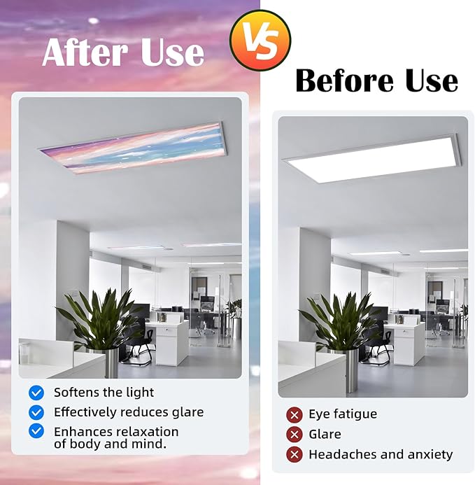 8 Pcs Fluorescent Light Covers - 4 x 2 Feet Covers for Ceiling Lights, Magnetic Light Filters for Classroom, Office, Hospitals, Home (Sunset Glow)