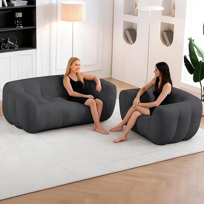 Giant Bean Bag Chair, 2 PCS Bean Bag Chairs for Adults Kids, Oversized Plush Bean Bag Couch with Armrest, Large Chair with Filler, Stuffed Accent Chair Lounge Floor Sofa for Gaming, Reading, Grey