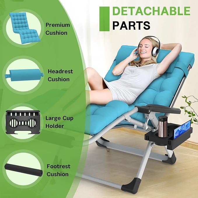 ZENPETIO Oversized Zero Gravity Chair, 33In XXL Zero Gravity Recliner Lounge Chair, Anti Gravity Chair for Indoor and Outdoor, Reclining Camping Chair for Lawn and Patio w/Cushion and Footrest, 500LBS