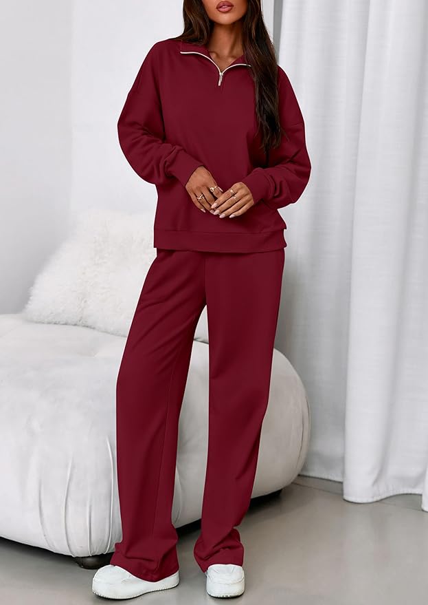 PRETTYGARDEN Womens Casual Two Piece Sets Fall 2026 Outfits Quarter Zip Sweatshirts Straight Leg Pants Sweatsuits Tracksuit