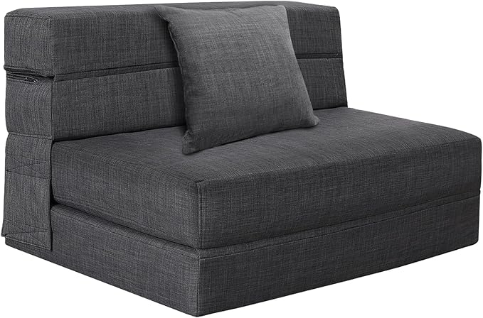 Nigoone Fold Sofa Bed Couch Twin Size with Pillow Memory Foam Convertible Sleeper Chair Bed Futon Lazy for Living Room/Home Office/Guest Beds/Apartment/Upstairs Loft,Dark Gray