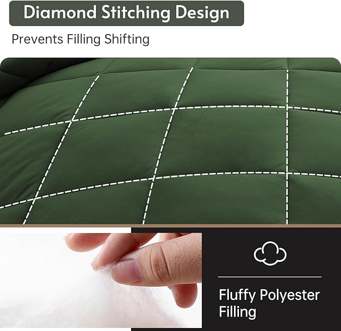 MUXHOMO 7 Pieces King Comforter Set, Reversible Bed in a Bag King Size, All Season Bedding Set with Comforter, Flat Sheet, Fitted Sheet, Pillowcases & Shams, Dark Green & Light Green