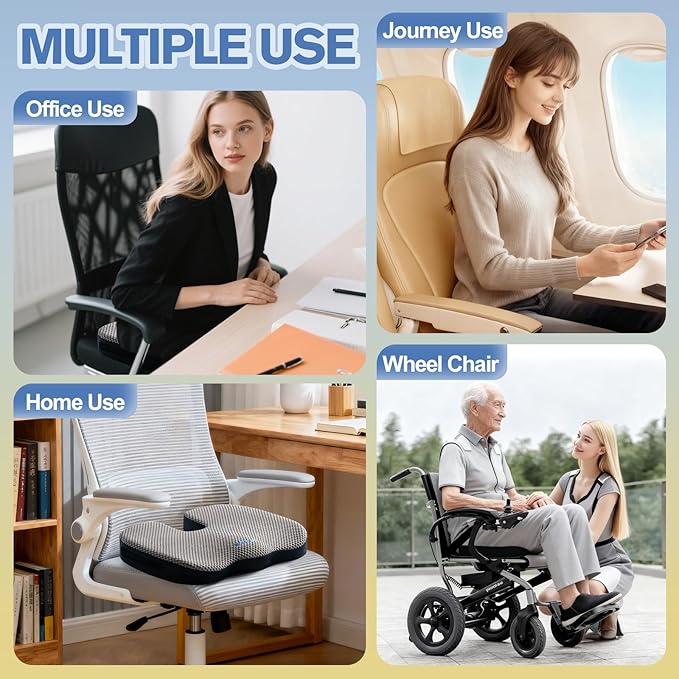 Mureon Seat Cushion for Office Chairs, Large Memory Foam Cushion for Car, Pressure Relief Ergonomic Chair Cushion with Non-Slip Cover for Soft Support for Hip All Day Comfort - Grey