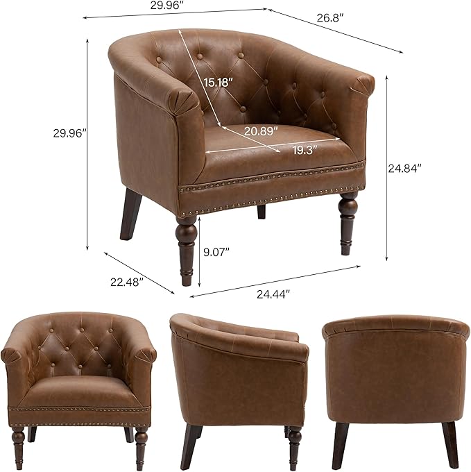 DREAMSIDEA Accent Chair, Upholstered Faux Leather Barrel Chair with Nailed Trim, Comfy Club Armchair for Reading Living Room Bedroom Waiting Room (Rust, Set of 2)