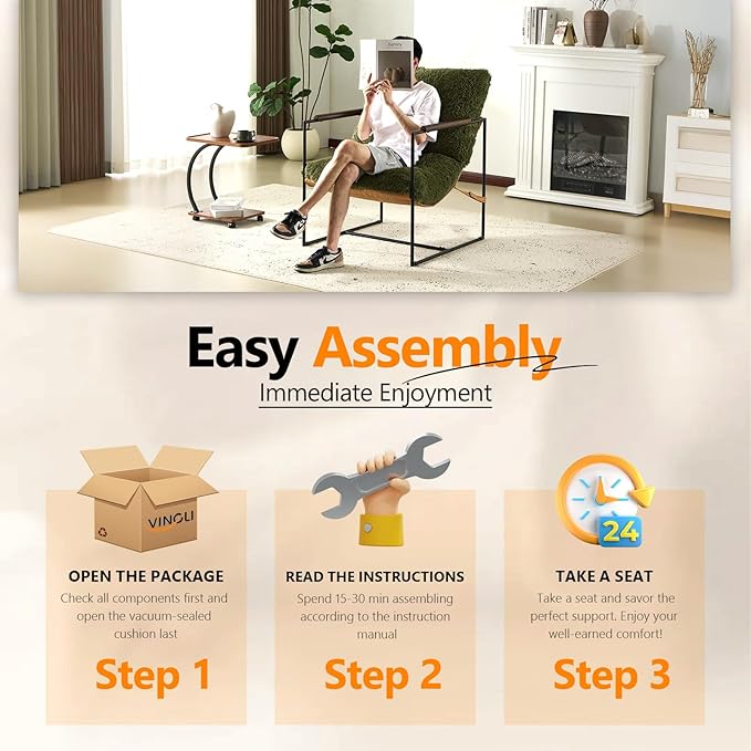 VINGLI 28" Wide Plush Upholstery Sling Modern Accent Chair Set of 2, Cute Reading Armchair with Removable Seat Cushion & Tan Microfiber Seat Base, Lazy Chair for Bedroom & Lounge,Olive Green