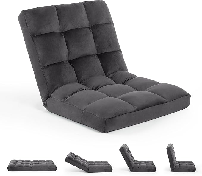 Large Lazy Sofa, 24-inch Wide Plush Velvet Adjustable Floor Chair, 14-Position Armless Sofa(Grey)