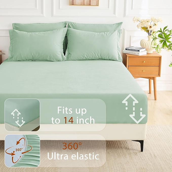 MUXHOMO 7 Pieces California King Comforter Set, Soft Bed in a Bag Cal King Size, All Season Bedding Set with Comforter, Flat Sheet, Fitted Sheet, Pillowcases & Shams, Sage Green